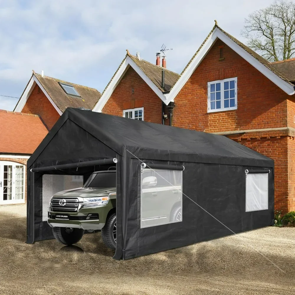 10 x 20 Feet Carport, Heavy Duty Portable Garage with 4 Roll-up Ventilated Windows, Zipper Door,Canopy