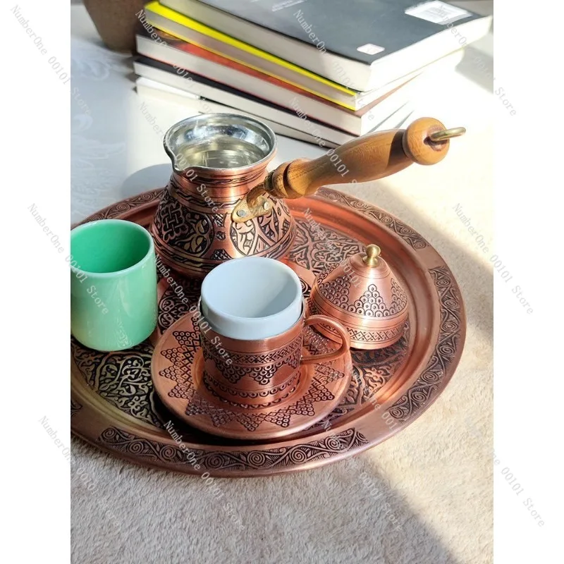 Imported Handcrafted Coffee Pot, European Retro Style, Purple Copper Metal Pour-over Pot, Patterned Design, Hangable Coffee