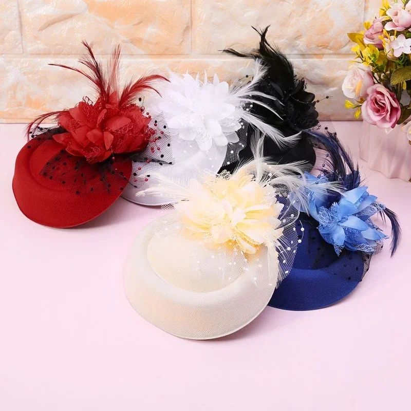 Chapéu fascinator feminino malha véu flor pena pérola frisado decoração grampos de cabelo casamento nupcial cocktail headwear