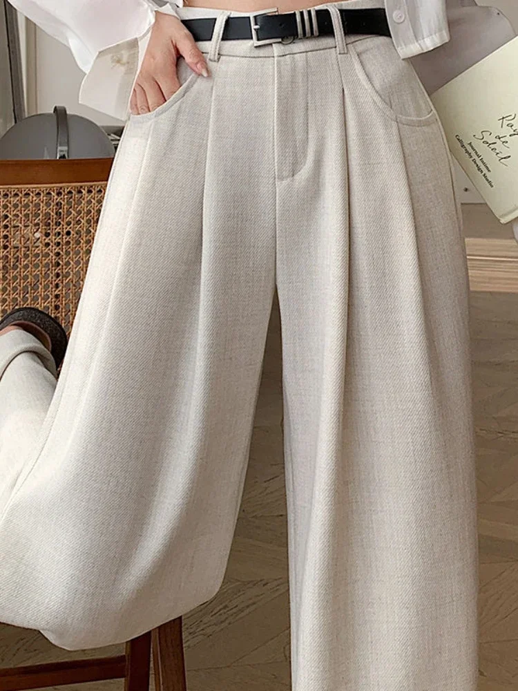 High Waisted White Suit Pants Loose Versatile Korean Fashion Straight Wide Leg Pants Women Elegant Women\'s Pants Autumn 2024 New