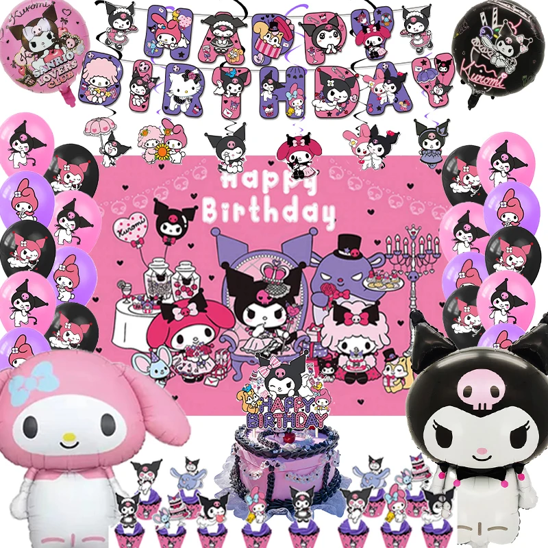 Kuromi Birthday Party Supplies Balloon Banner Tableware Cake Topper Kuromi Party Decoration Baby Shower