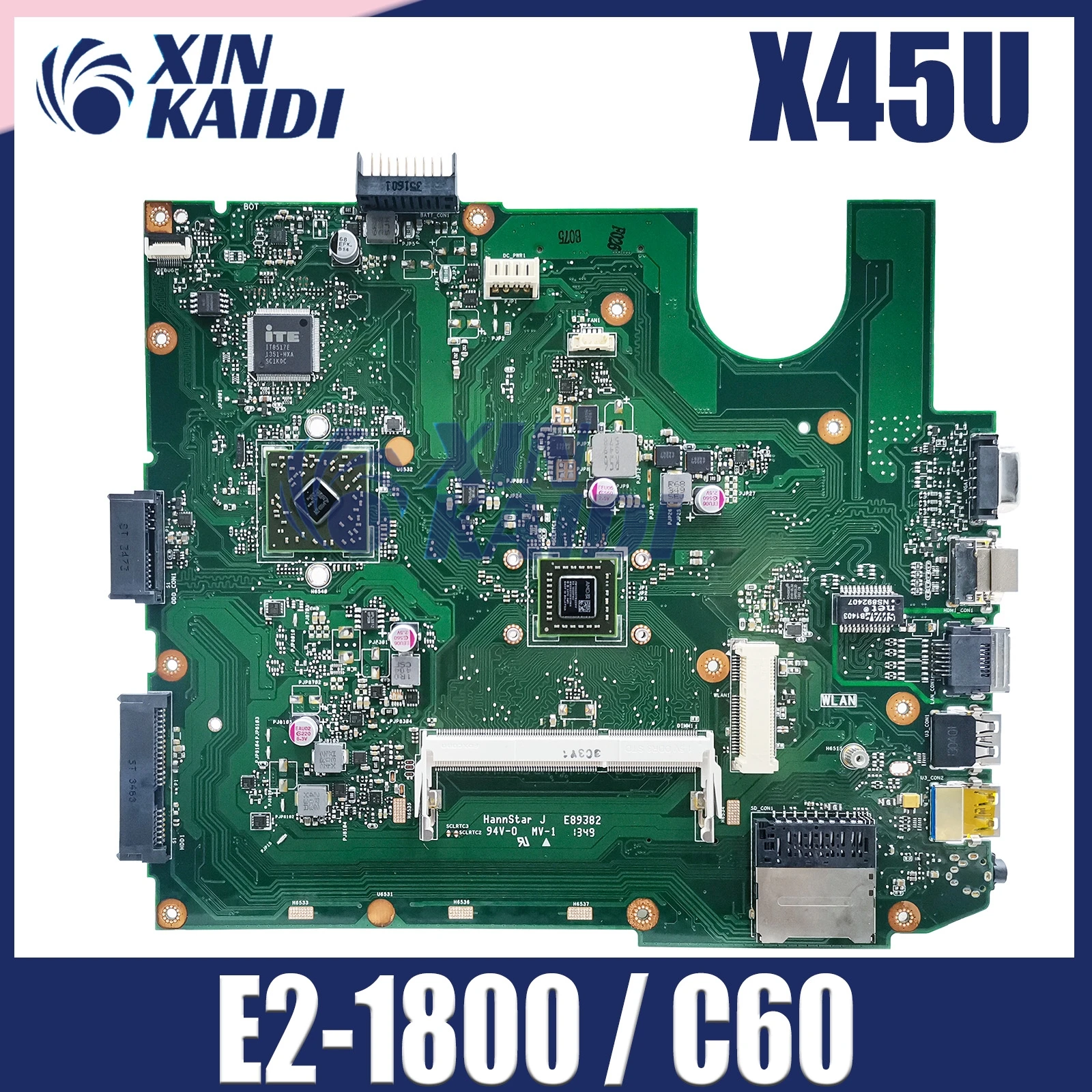 

X45U integrated MAINboard For ASUS K45U A45U Laptop Motherboard E2-1800 C60 100% Working Well