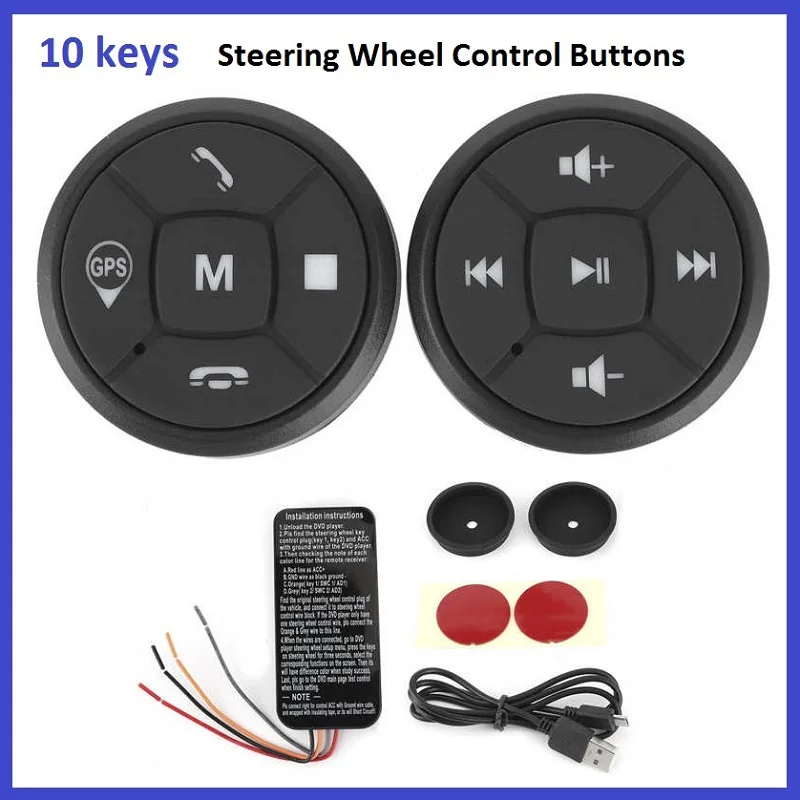 Circular Rechargeable 10keys Car Wireless Steering Wheel Remote Control Button For Android Universal Car Radio DVD GPS Head Unit