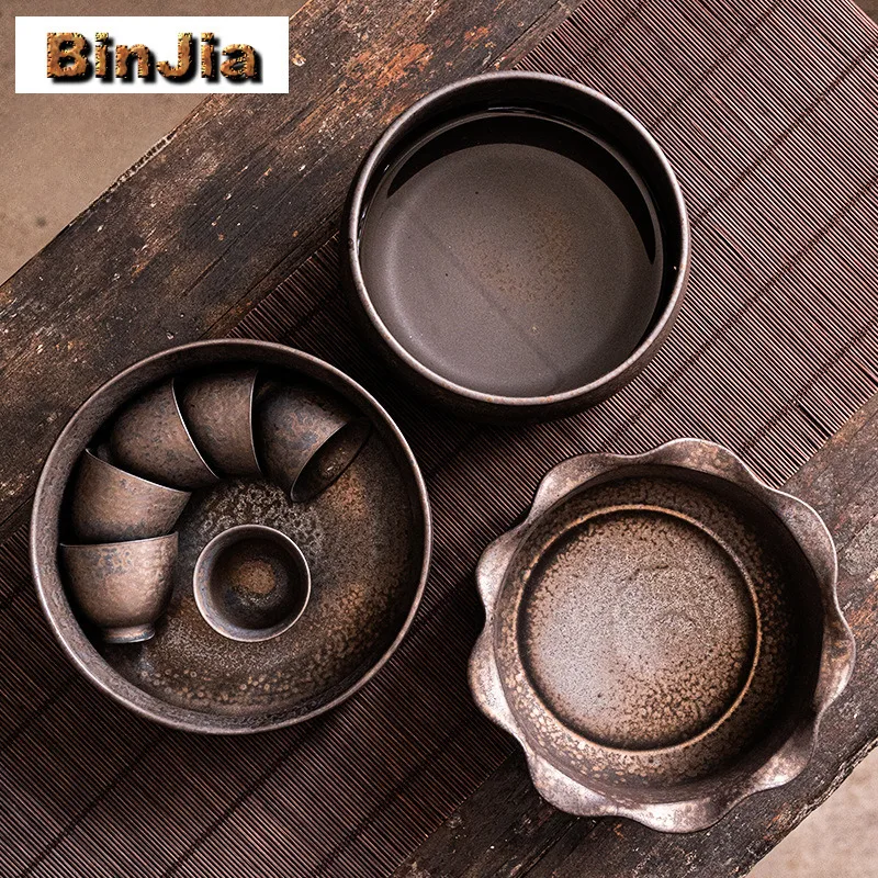 

Large Capacity Gilt Iron Glaze Ceramic Jianshui Creative Tea Washing Basin Tea Residue Bucket Household Chaxi Teaset Decoration