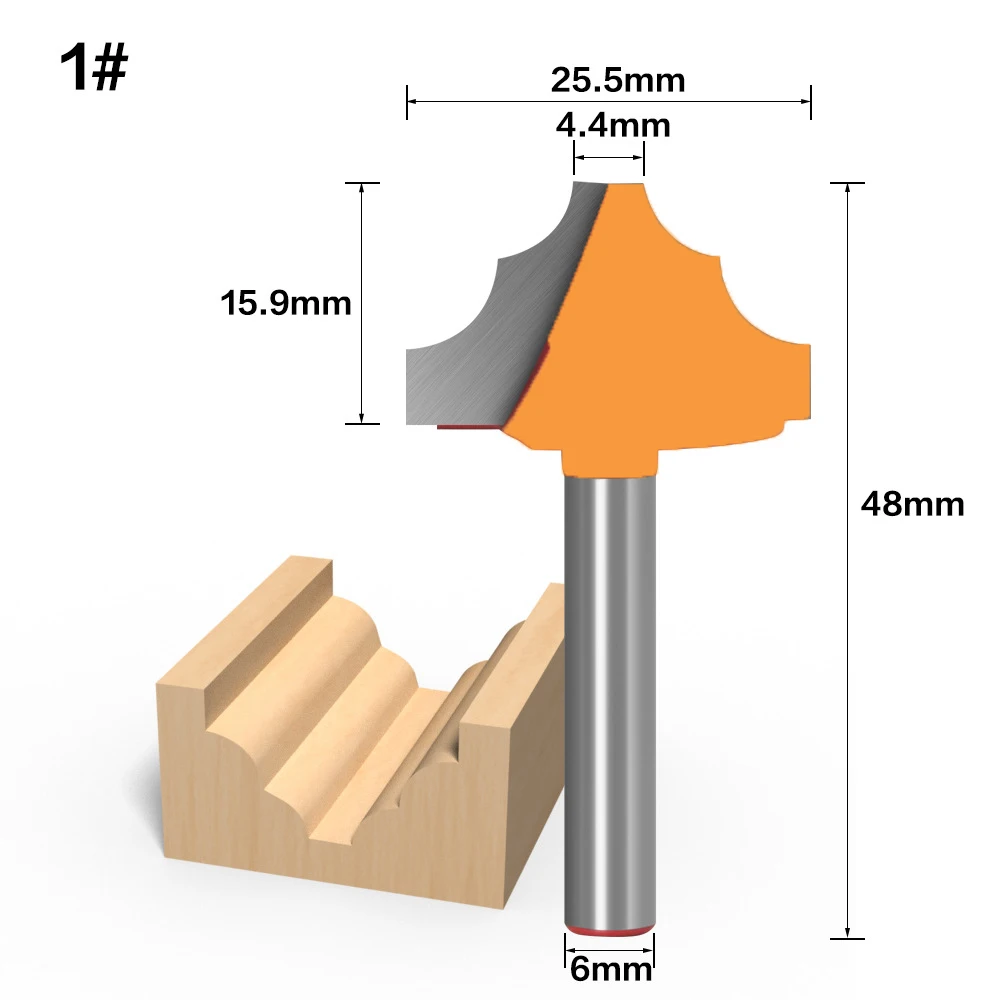 Cortador de fresado de vástago de 6MM, broca de cuchillo de encaje de tallado de extremo abierto, inserto de carpintería 3D, broca de enrutador CNC