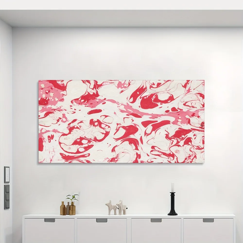 

Abstract Liquid Color - Red and white Modern art decorative painting, 1.5 inch solid wood frame, interior decoration