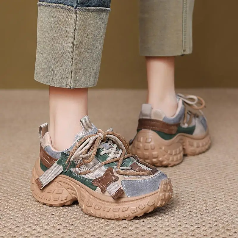 

Retro Spliced Color Dad Shoes Thick Bottom Heightening Casual Sports Shoes Match All Chinese Factory Outlet Goods Discontinued