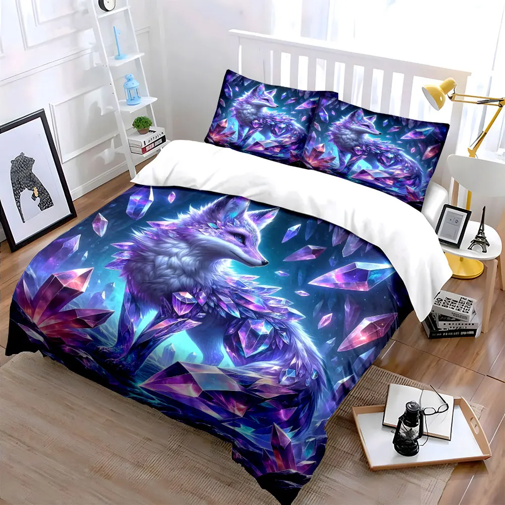 Sparkling Crystal Dream Fox Bedding Set for Kids Luxury Gift 3pcs Digital Print Comforter Set Soft Comfortable Breathable