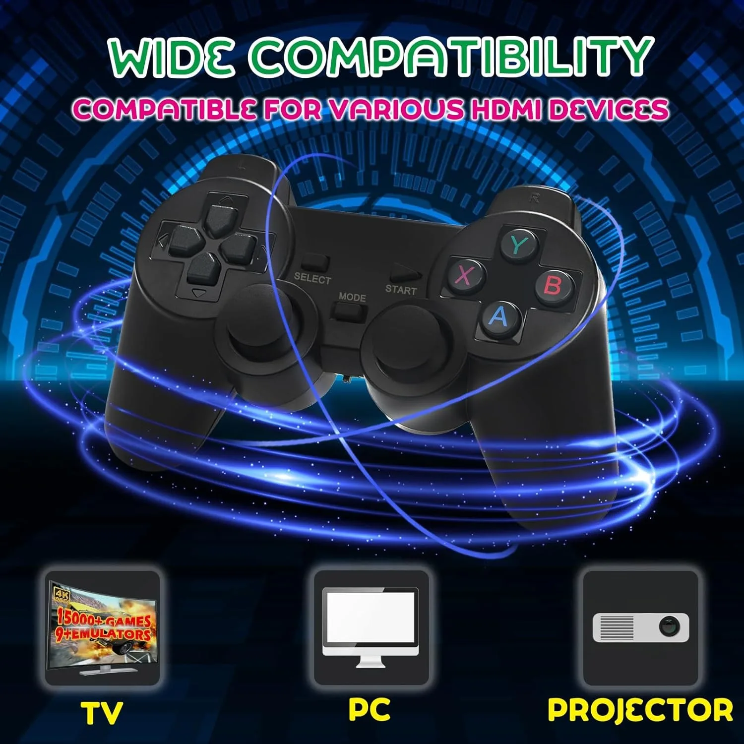 وحدة تحكم ألعاب ريترو 64G مع 20000 لعبة، وحدة تحكم ألعاب فيديو 9 محاكيات ألعاب كلاسيكية، مخرج وحدات تحكم مزدوجة HDMI بدقة 4K