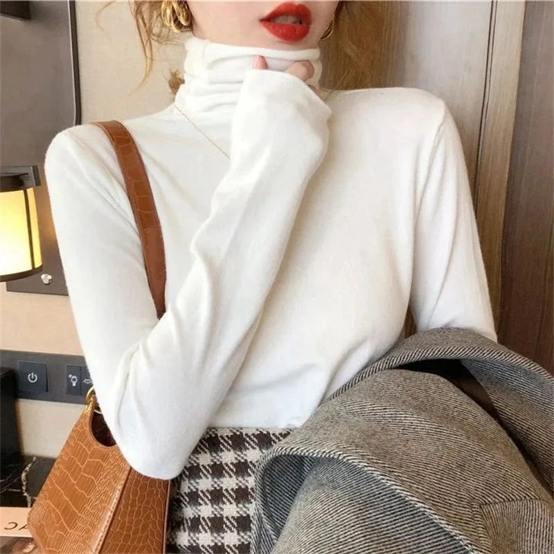 Women Sweater Autumn Winter Turtleneck Warm Knitwear Korean Casual Solid Bottoming Shirt Fashion Knit Pullovers Brown Sweater