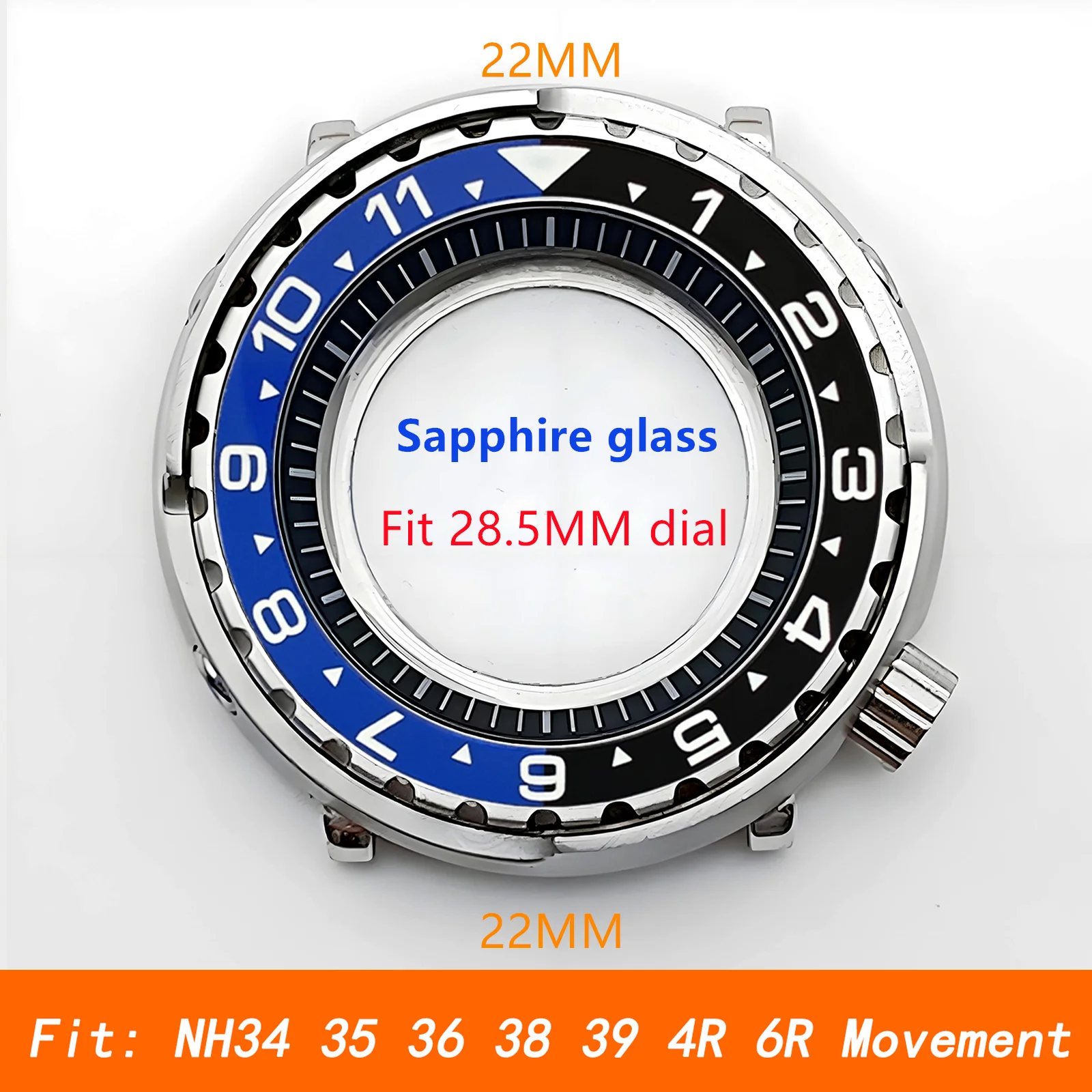 

Tuna Can Case NH35 Case 12 Ceramic Bezel Insert Sapphire Glass Silver Stainless Steel Watch Case