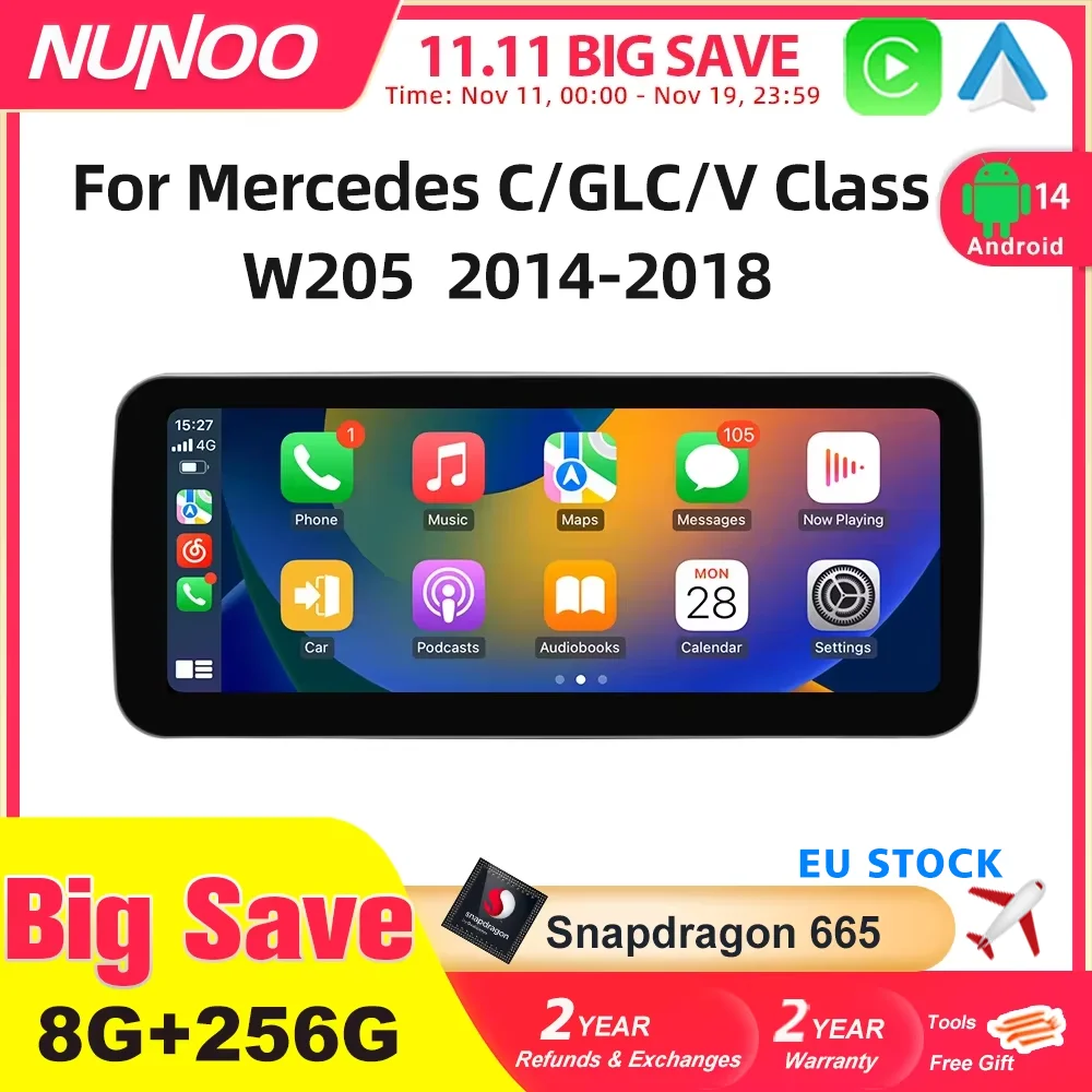 

Android 14 Wireless CarPlay For Mercedes Benz C Class W205 Screen Android Auto Multimedia Navigation GPS SWC DSP 4G WiFi