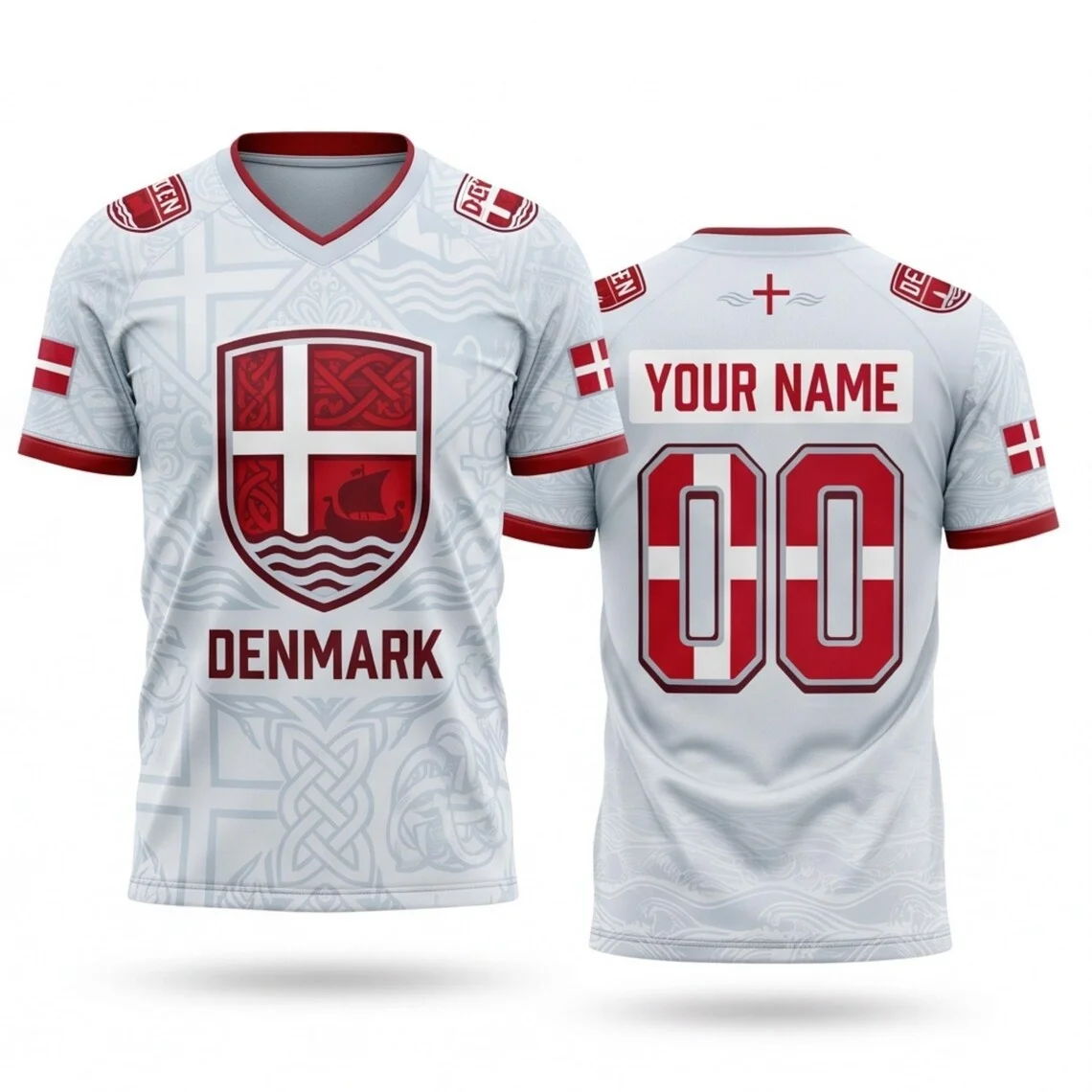 Denmark V Neck Jersey S to 6XL Personalized Name Number Soccer Fan Shirt Game Day Sports