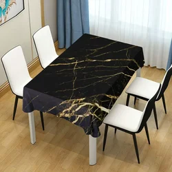 Black Marble Gold Texture Table Cloth Anti Wrinkle Cover for Dining Kitchen Parties