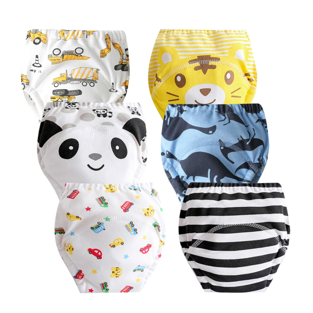 

6 шт., детские тренировочные штаны для новорожденных, хлопковое нижнее белье, детские трусики, моющиеся тканевые подгузники для мальчиков и девочек, многоразовые подгузники
