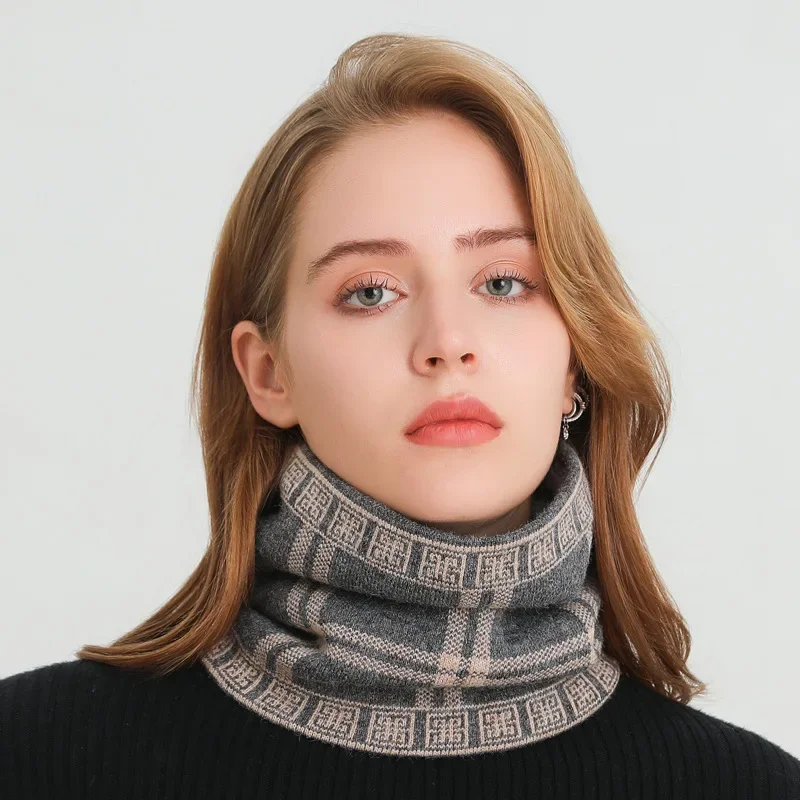 2024 Women Men Knitted Neck Scarves Winter Warm Thick Fleece Inside Wool Collar Ring Scarf Elastic Knit Scarf Snood Neckerchief