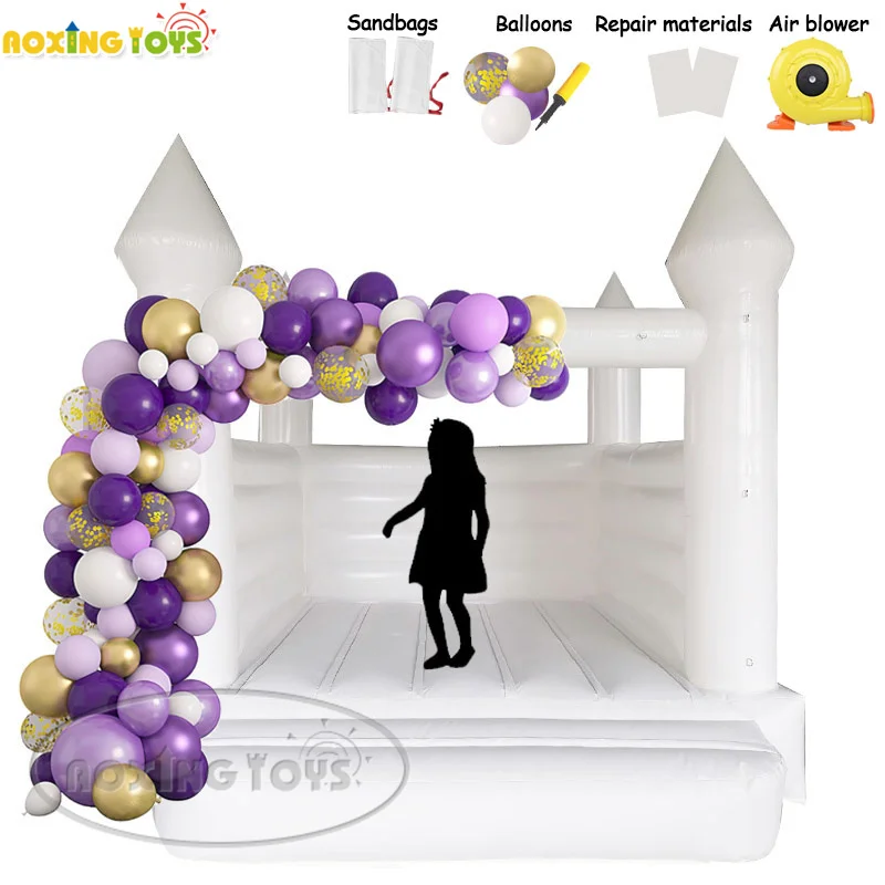 4X3.5M White PVC Oxford Commercial Inflatable Bouncer Castle Jumping House For Wedding Birthday Party With Balloon Air Blowers