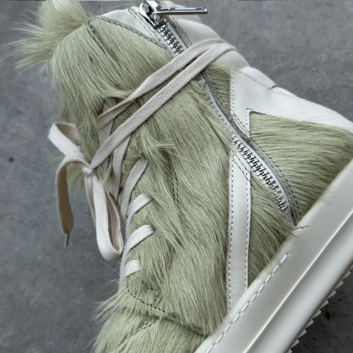 R-o Men Ankle Boot Brand Shoe Gray Green Horse Hair Boots Women Flat Sneaker High Top Casual Shoes Green Horsehair Sneakers