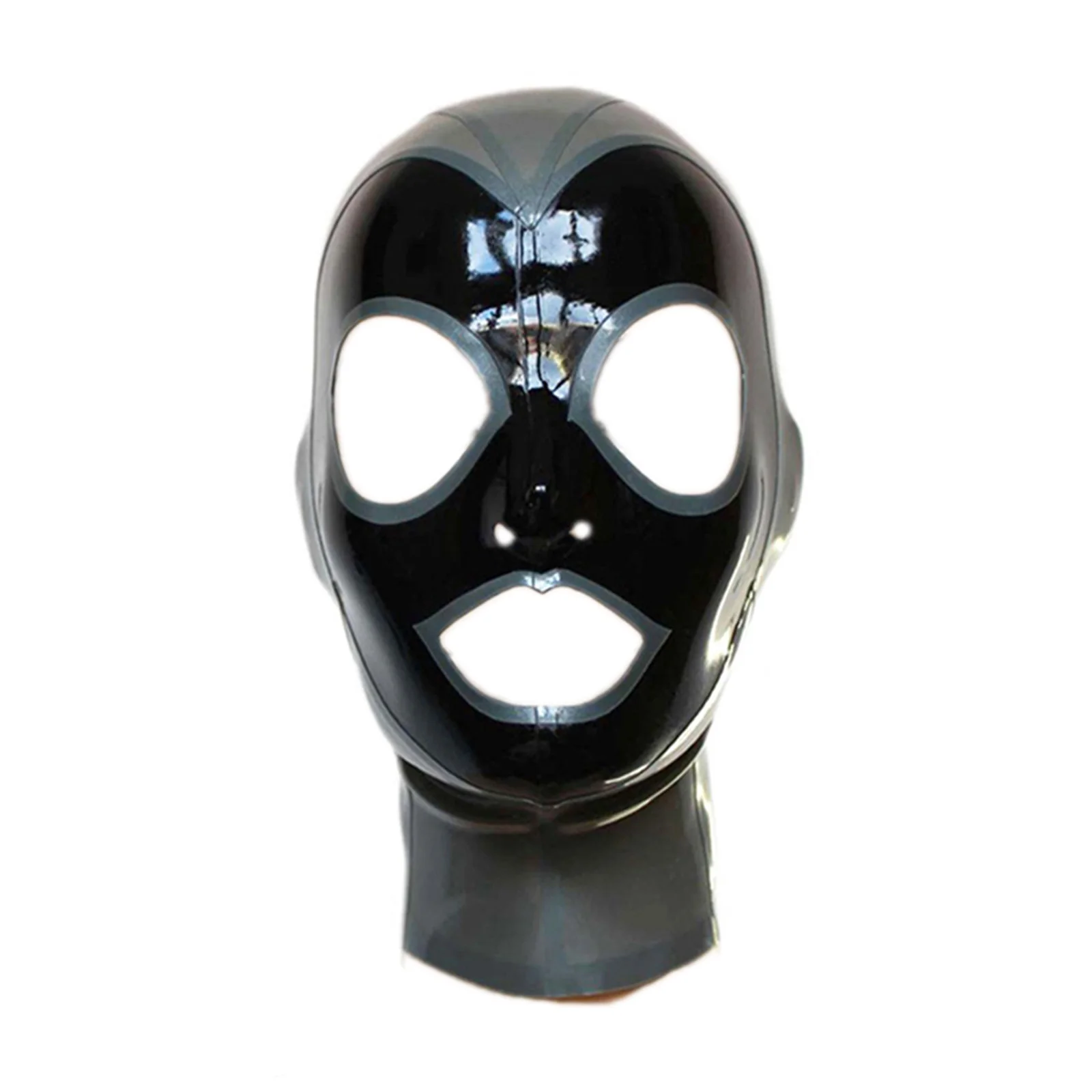 

MONNIK Latex Mask Open Eyes&Mouth Grey&black Color Hood with Rear Zipper Handmade for Latex Catsuit Cosplay Clubwear Party