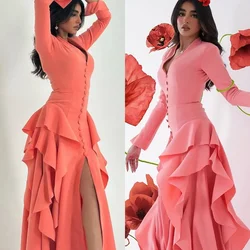 Customized Jiayigong with Slit Fashion V Neck Party Dress Ankle Length Long Boho Layered s Formal Evening Gowns イブニングドレス