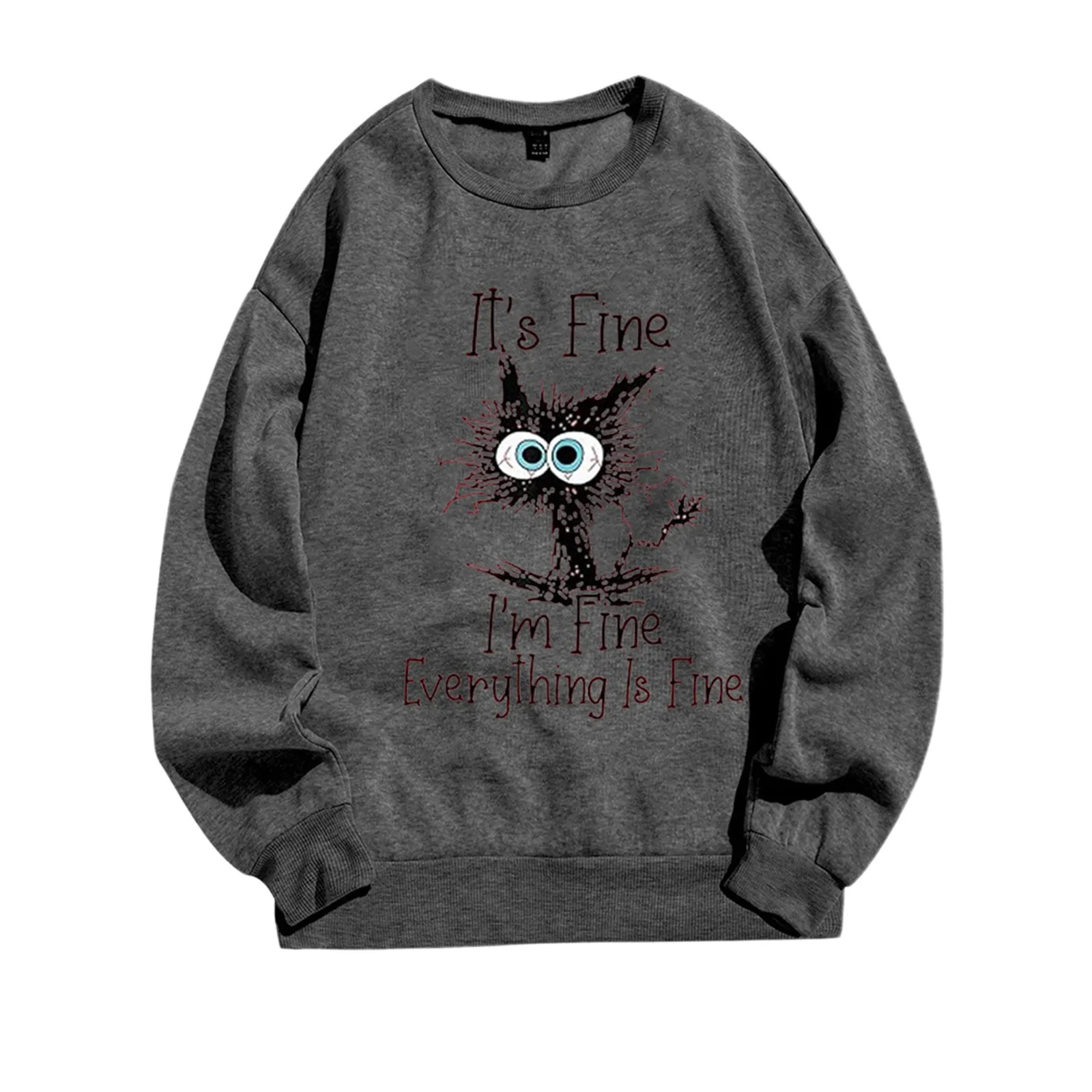 Winter Casual Animes Cat Sweatshirt I'm Fine Everything Is Fine Bluzy Z Wzorem Vintage Odzież Damska Oversize Y2k