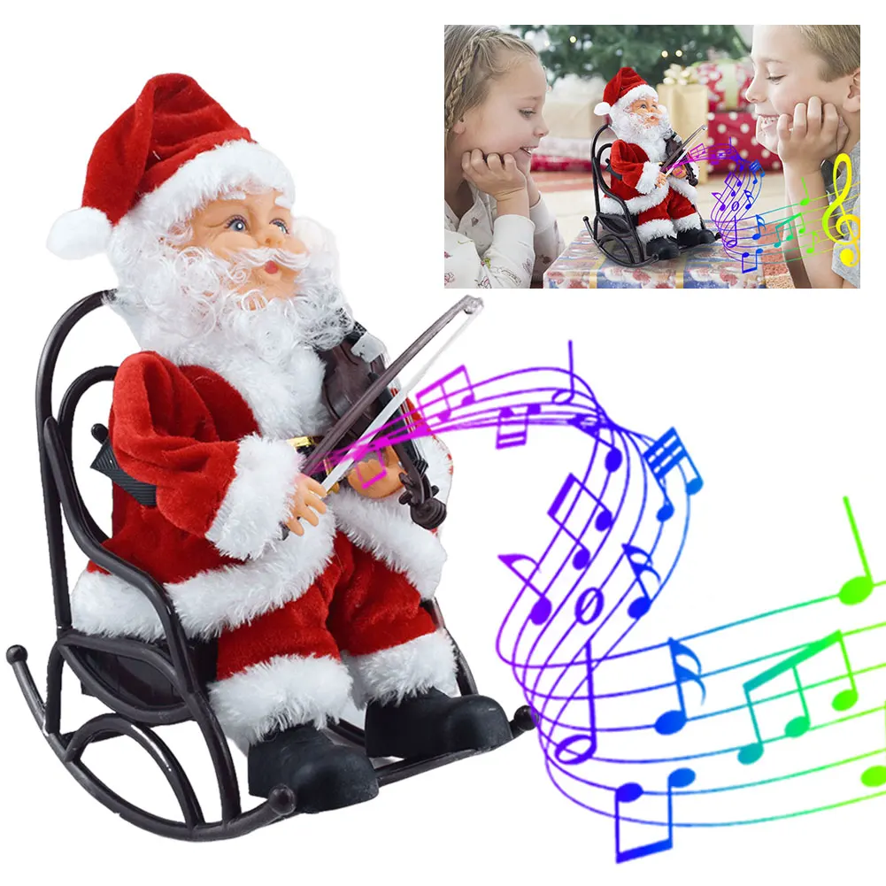 Christmas Rocking Chair Santa Claus Statue Creative Mini Santa Claus Playing The Violin Sculpture New Year Gifts for Friends