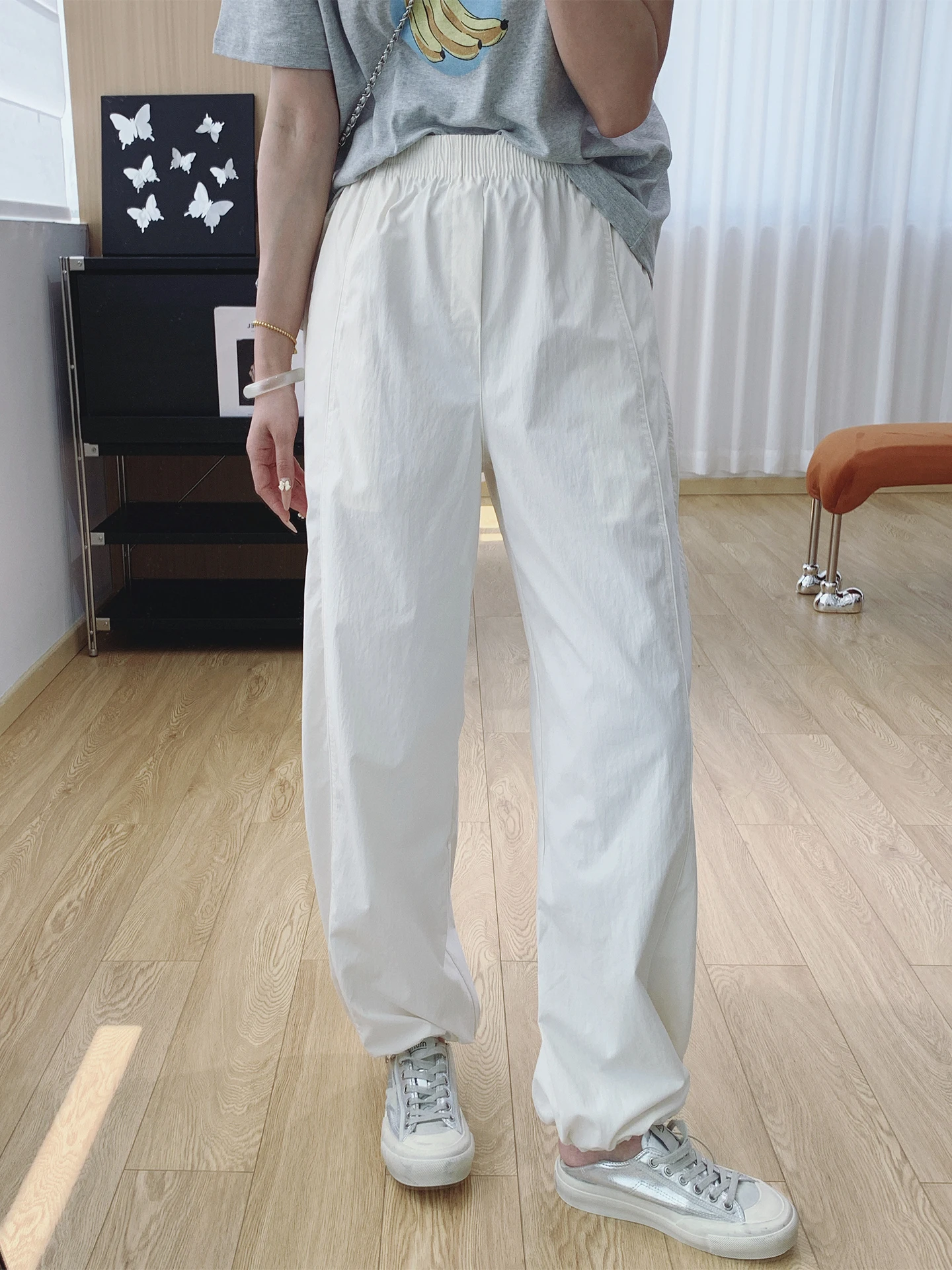 

Lightweight Quick-Dry Women's Casual Pants Elastic Waist Straight Leg Summer Thinning Knife Sports Trousers