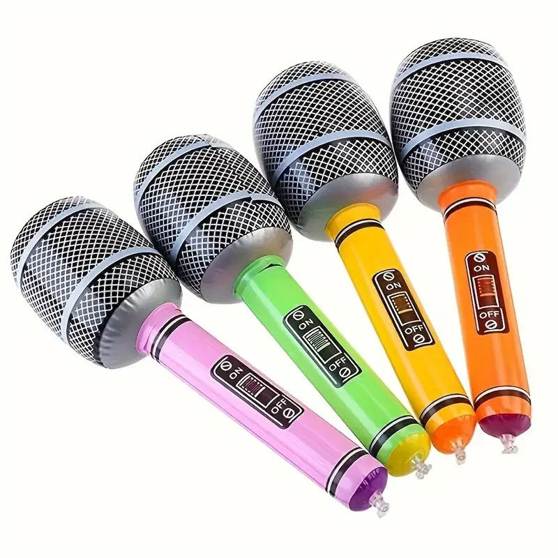 Six inflatable microphones, decorative props for music parties, inflatable musical instruments and household party supplies.