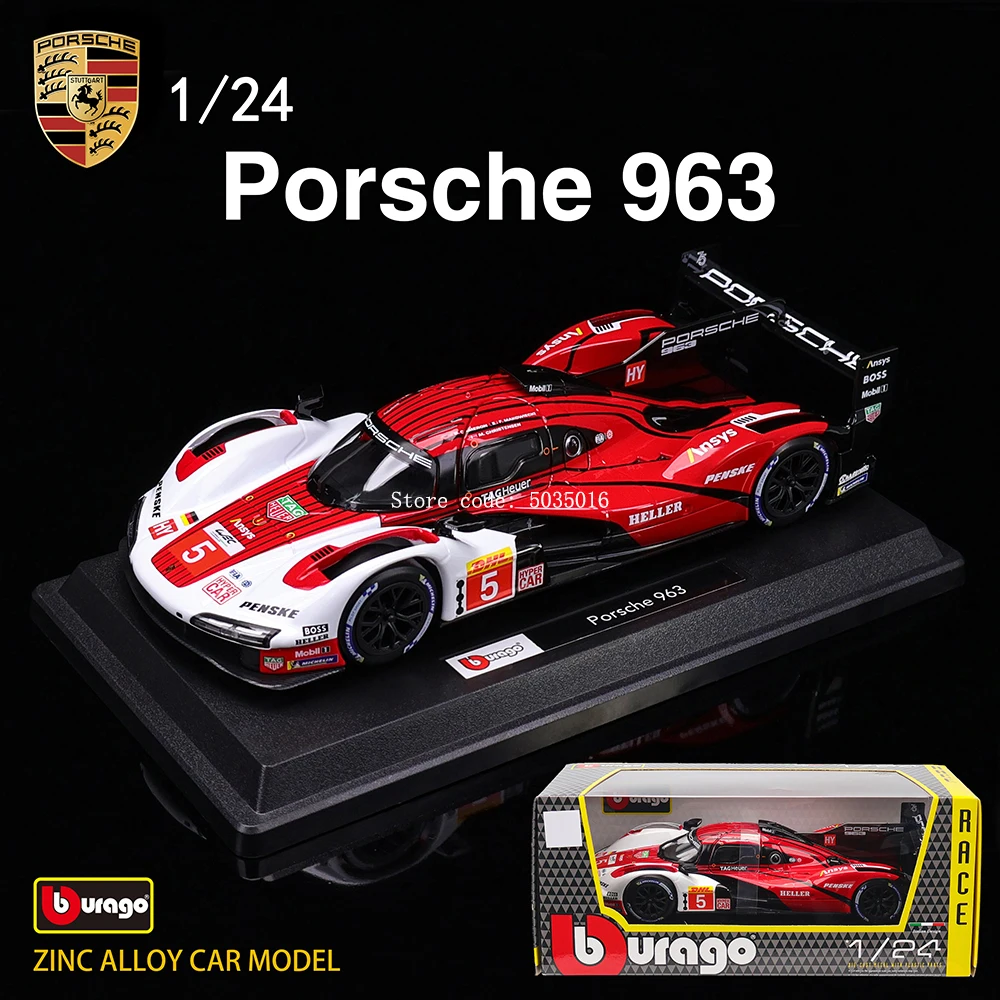

Модель автомобиля Bburago 1:24 Porsche 963 racing edition, литой под давлением из сплава, игрушечный инструмент в стиле арт-деко, подарок, авторизация завода