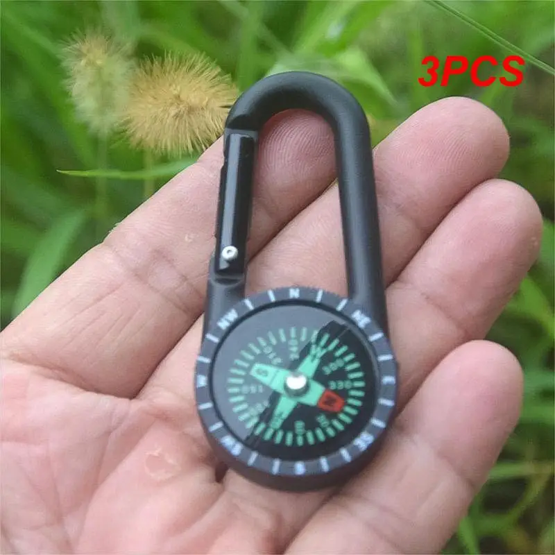 3PCS Carabiner Split Ring Waist Buckle Compass Aluminum Alloy Thermometer Outdoor Supplies Mountaineering Buckle Portable