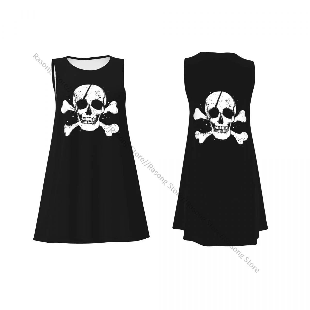 Vestido de chaleco de verano para mujer, vestidos femeninos sin mangas con bandera pirata negra