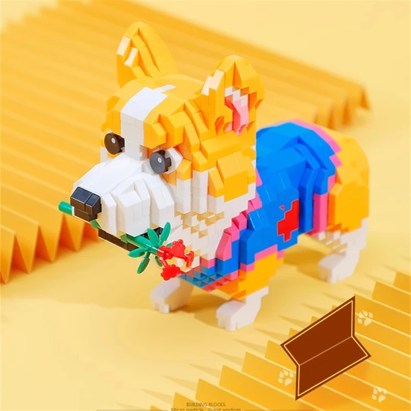 BALODY pet dog building blocks welsh corgi pembroke French Bulldog model Standard Schnauzer figure animal ornament birthday gift