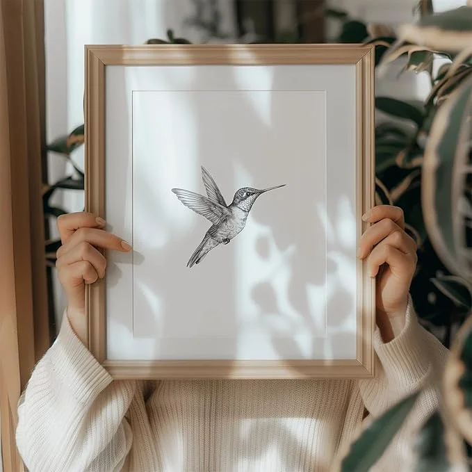 Unframed Canvas Wall Art Hummingbird Sketch Print, Minimalist Neutral Bird Line Art Poster for Bedroom Living Room Home Decor