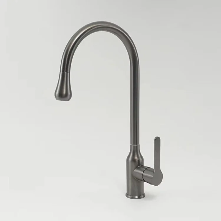 Gun Grey 304 Stainless Steel Lead Free Deck Mounted Kitchen Faucet Water Drop Shaped Basin Faucet Single Cold Water Sink Taps