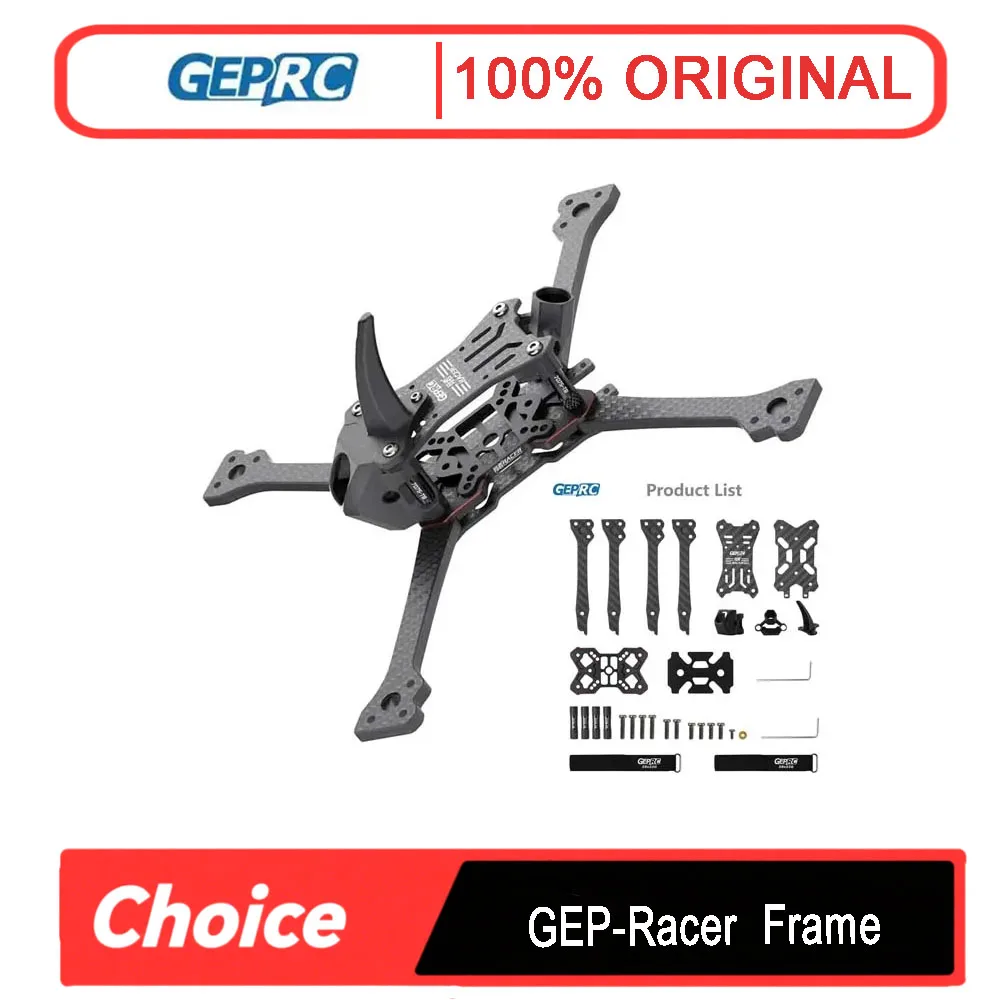 

GEPRC GEP-Racer 5" 208MM Carbon Frame Kit, X-Structure, Quick-Release Arms, Shark Fin, Plug&Play HDZero VTX for Racing Drone