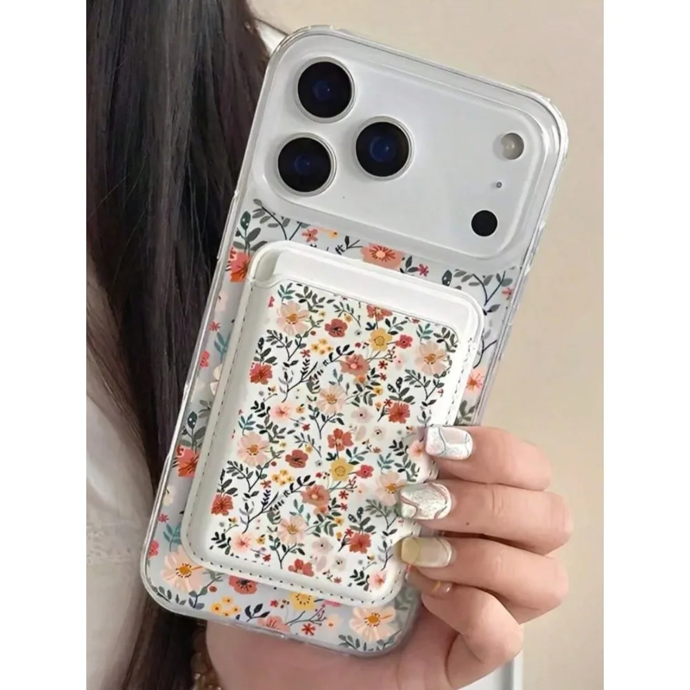

Daisy Floral Pattern Transparent Acrylic Magnetic Case + Magnetic Card Holder With The Same Pattern Phone Case Suitable For Comp