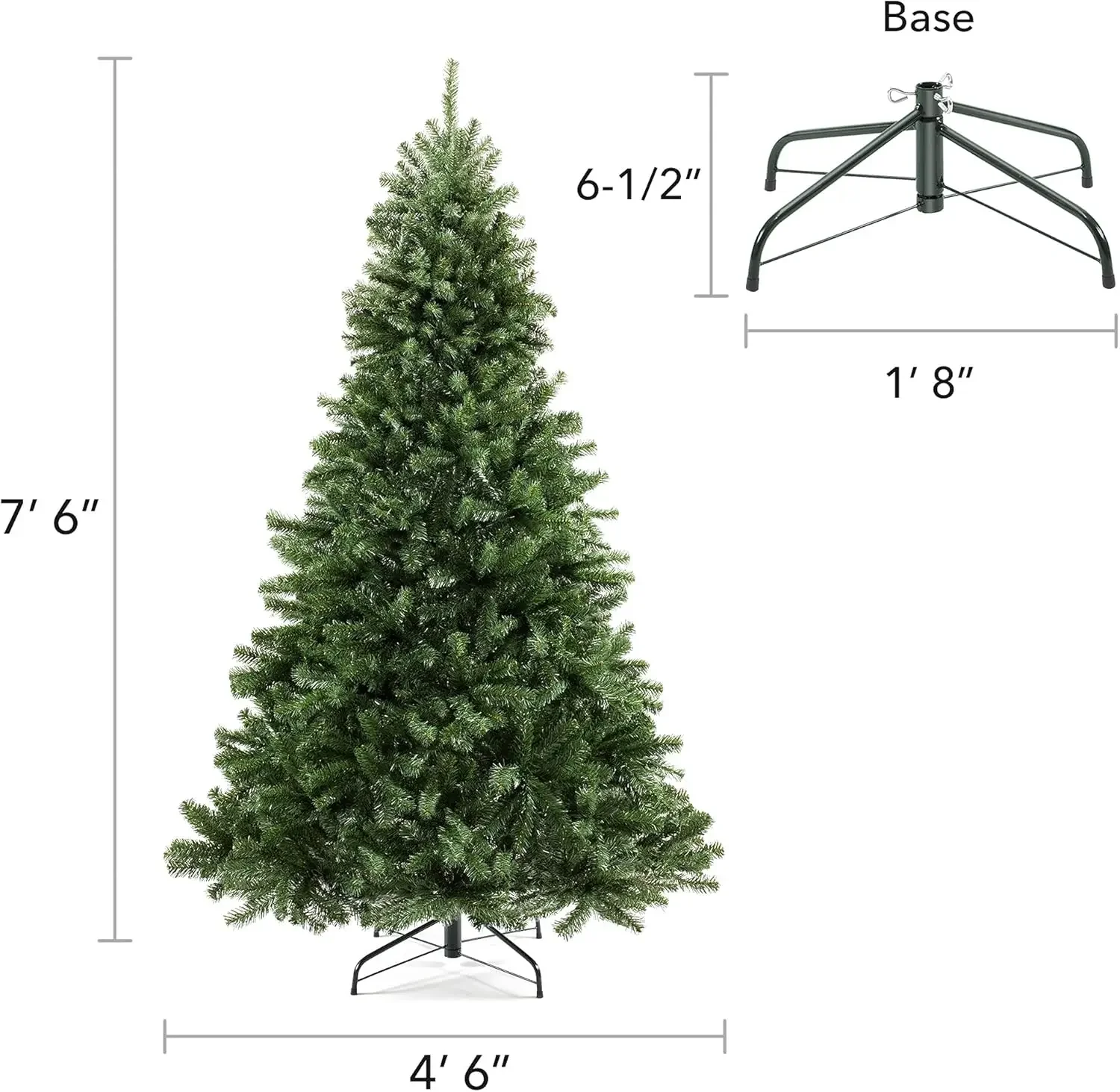 Реалистичная искусственная праздничная рождественская елка из зеленой ели длиной 7,5 футов с прочной металлической подставкой