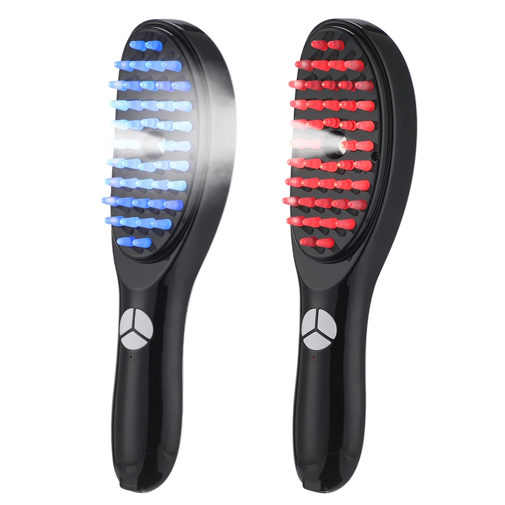 Electric Massage Comb Blue Red Light Therapy Vibration Hair Care Massage Scalp Brush Negative Ion Spray Hair Growth Massager