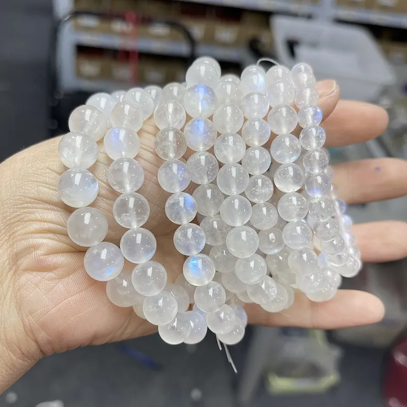 JD Natural Blue Moonstone Round Bead Strand Bracelets Women Men Charm Blue Flash Beads Luxury Energy Elastic Wrist Yoga Jewelry