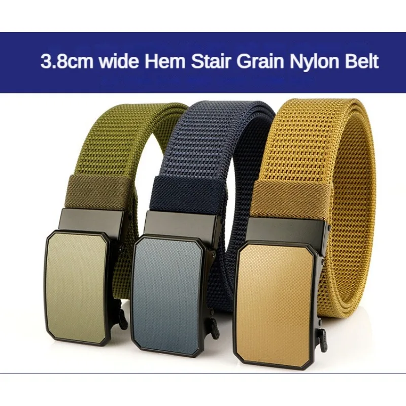 New 38mm Width Automatic Buckle Canvas Belt Mens Business Simplicity Thick Real Nylon Woven Designer Belts for Men