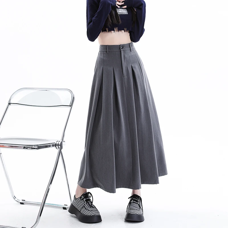 

Elegant Women Skirts For Female Pockets Office Ladies Casual Loose A-Line High Waist Midi Skirt 2023 Autumn Winter