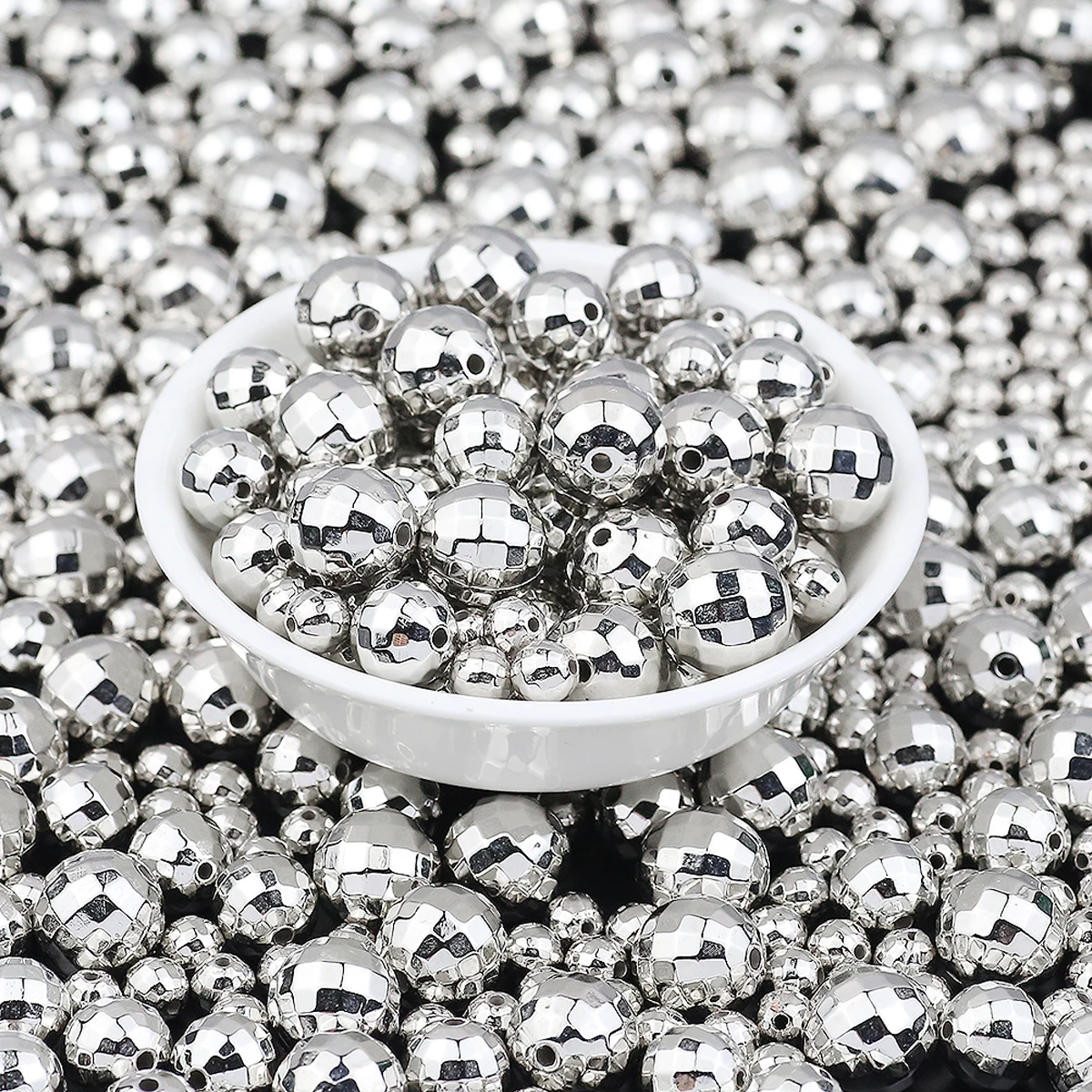 6/8/10/12/16mm Silvery Faceted Spherical Laser Beads Round Loose Spacer Beads For Jewelry DIY Bracelets Earrings Accessories