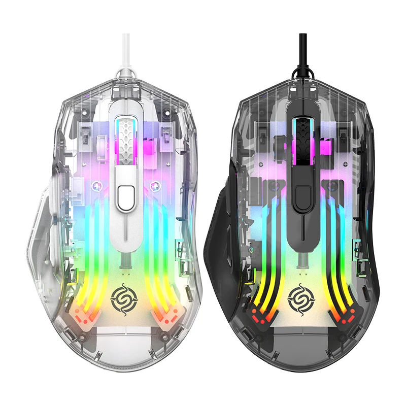 ماوس ألعاب سلكي شفاف من K-snake Q16 بتأثير إضاءة RGB للكمبيوتر المحمول وسطح المكتب والألعاب والمكتب كتم الصوت ماكرو قابل للبرمجة #4