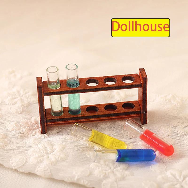 1Set 1:12 Dollhouse Miniature Color Test Tube w/Rack Model Laboratory Decor Toy Doll House Accessories