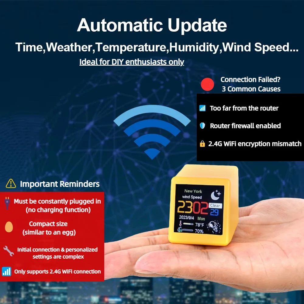 Super Cool Mini WiFi Desktop Weather Digital Clock, Smart Temperature Humidity Monitor Alarm Clock, Portable Home Desktop Decor