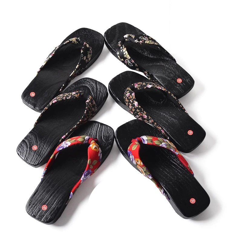 Anime Ninja Summer Clogs Slippers Black Wooden Cosplay Shoes Dragon Stripe Floral Flip Flops Geta Unisex Samurai Sandals
