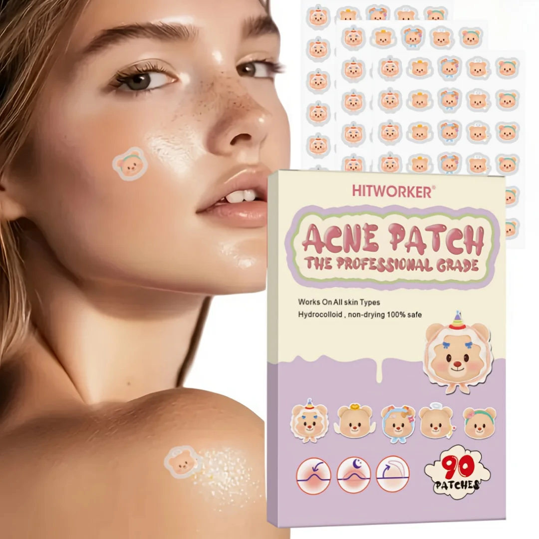 90PCS Cute Animal Hydrocolloid Pimple Patches for Face, Cartoon Blemish Cover Stickers, Facial Spot Patches