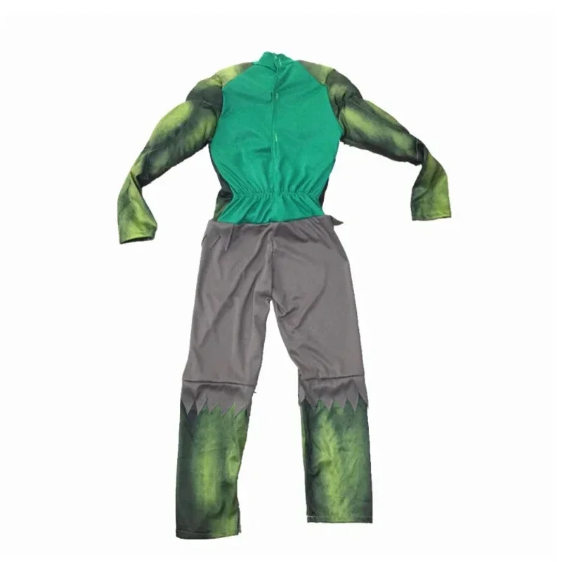 Kids Green Superheroes Anime Cosplay Muscle Costumes with Gloves Boys Birthday Halloween Carnival Party Hulk Dress Up Jumpsu^0*f