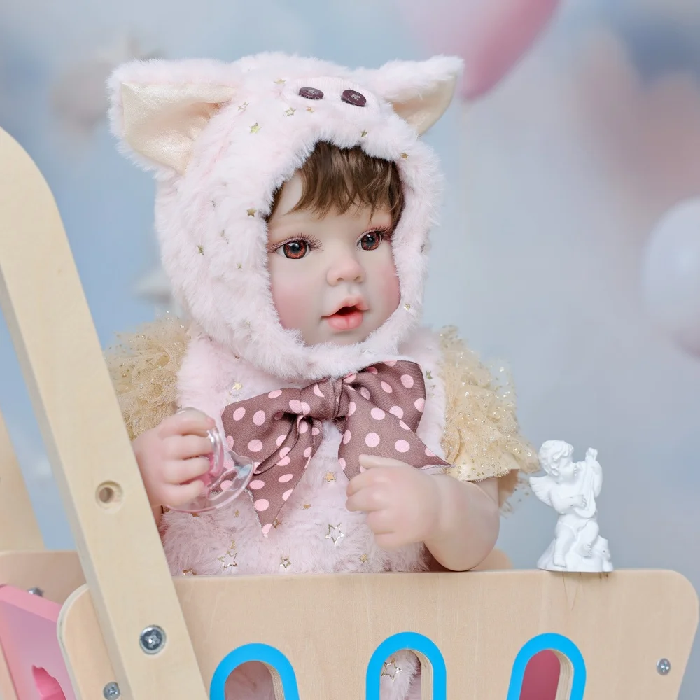 

Cloveray 20inch Full Body Vinyl Realistic Reborn Baby Doll Super Cute Pink Pig Set Vinyl Doll Handmade High-quality Toy Kid Gift