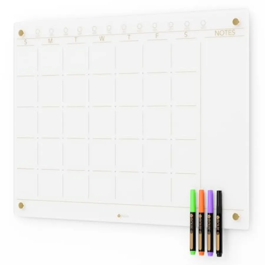 

Glass Golden Monthly Dry Erase Calendar Whiteboard for Wall 17" x 23" Frameless Large Monthly Planner Menu White Board for Home